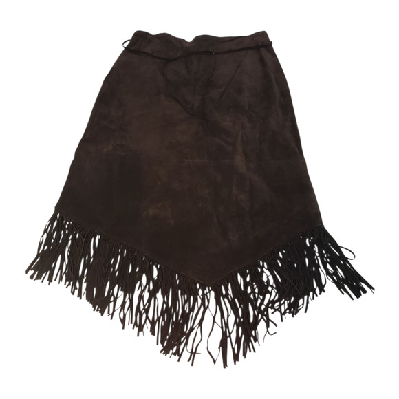 Zebra Leather Skirt sz 10 Brown Suede Fringe Hem & Tie Belt Western Movement - Picture 1 of 10